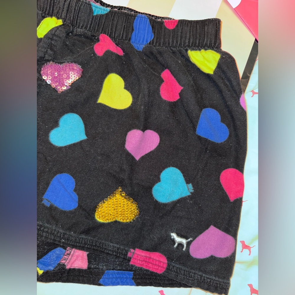 VS PINK VINTAGE Y2K COTTON BOOTY BOXER SHORTS BLACK RAINBOW HEARTS BLING RARE M - Picture 3 of 7